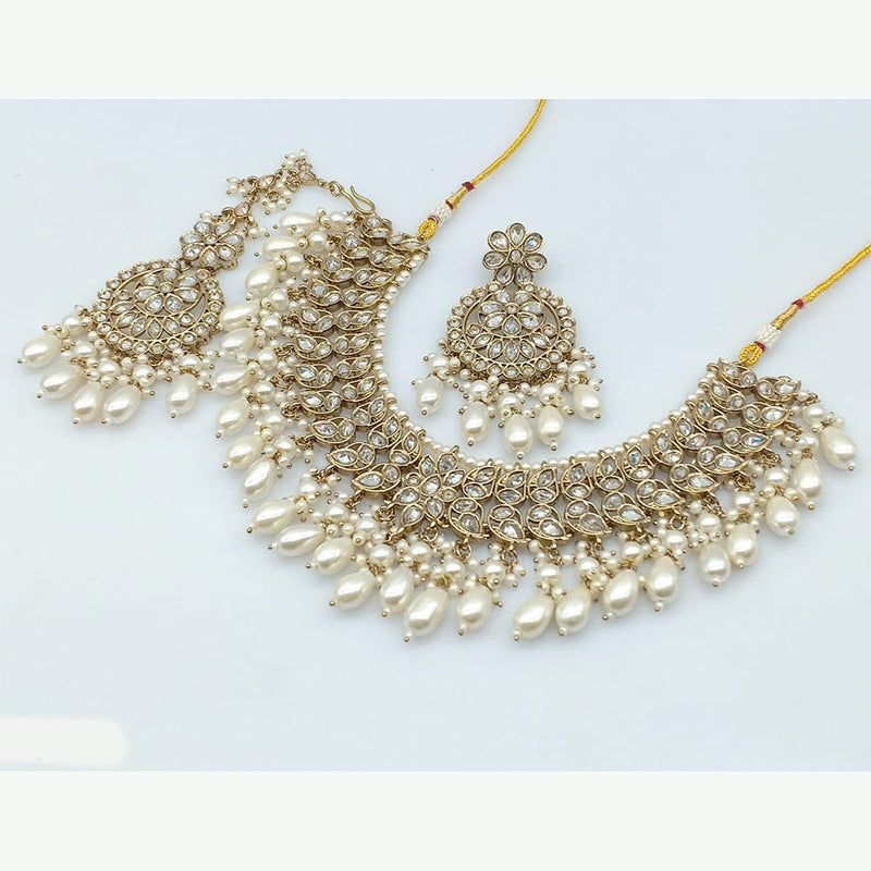 Rajwadi Collection Gold Plated Crystal Stone And Beads Necklace Set