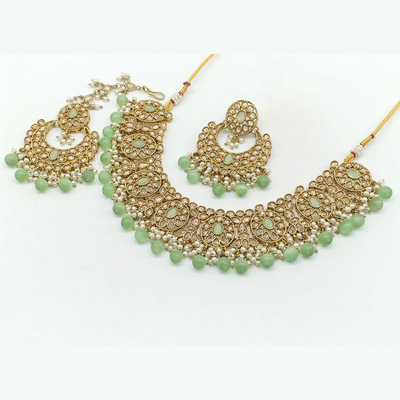 Rajwadi Collection Gold Plated Crystal Stone And Beads Necklace Set