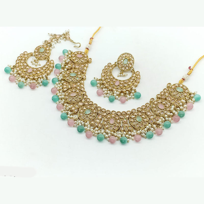 Rajwadi Collection Gold Plated Crystal Stone And Beads Necklace Set