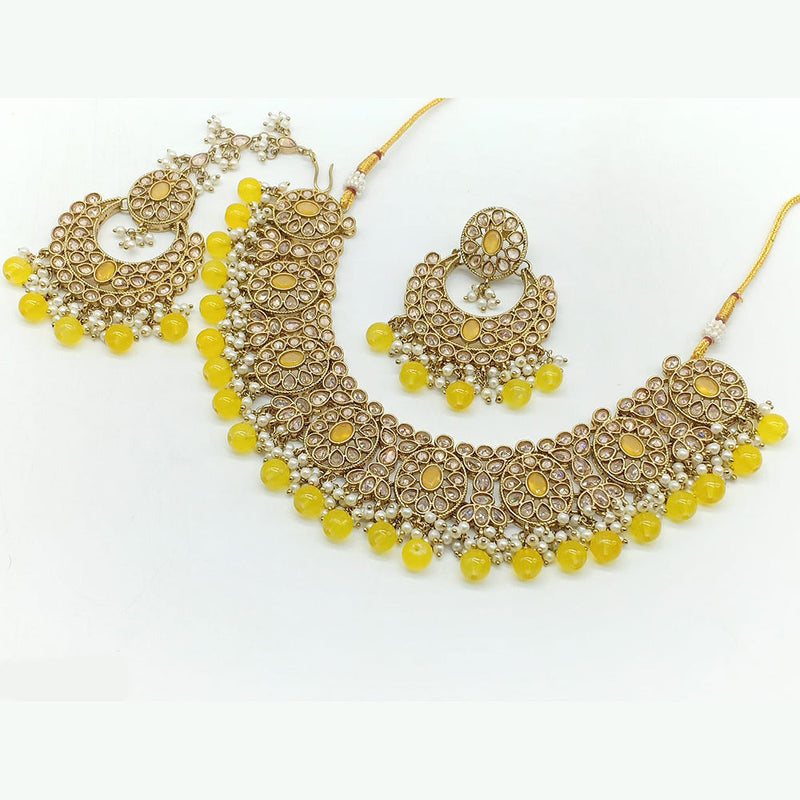 Rajwadi Collection Gold Plated Crystal Stone And Beads Necklace Set