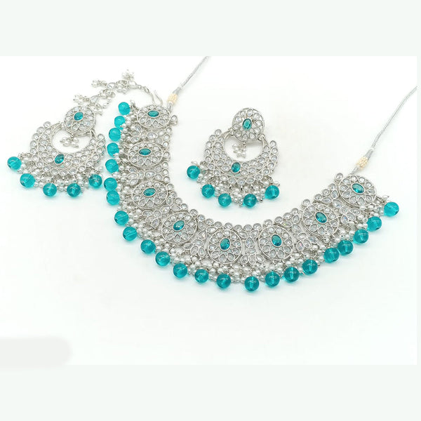 Rajwadi Collection Silver Plated Crystal Stone And Beads Necklace Set