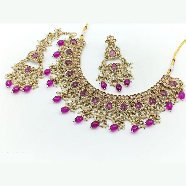 Rajwadi Collection Gold Plated Crystal Stone And Beads Necklace Set