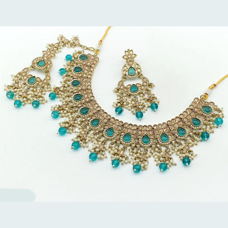 Rajwadi Collection Gold Plated Crystal Stone And Beads Necklace Set