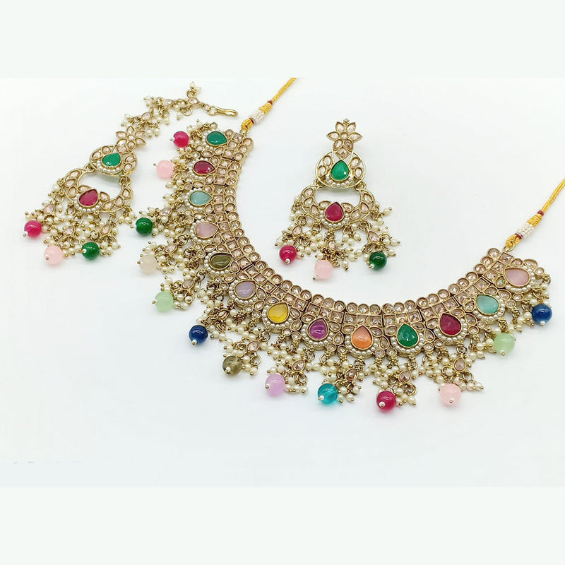 Rajwadi Collection Gold Plated Crystal Stone And Beads Necklace Set