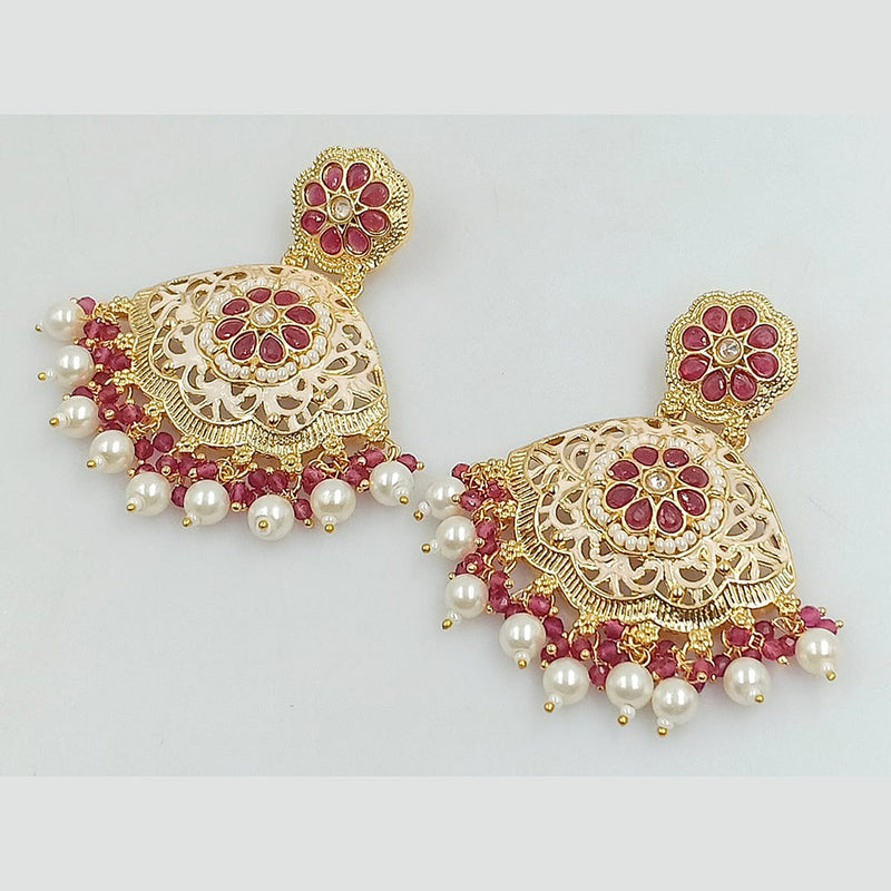 Rajwadi Collection Gold Plated Pota Stone And Meenakari Beads Dangler Earrings