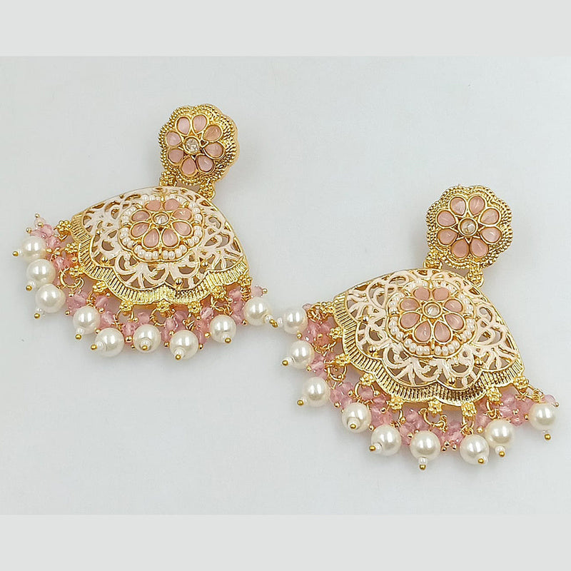 Rajwadi Collection Gold Plated Pota Stone And Meenakari Beads Dangler Earrings