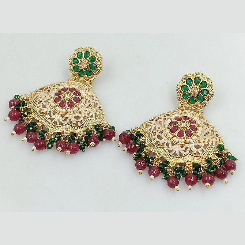 Rajwadi Collection Gold Plated Pota Stone And Meenakari Beads Dangler Earrings