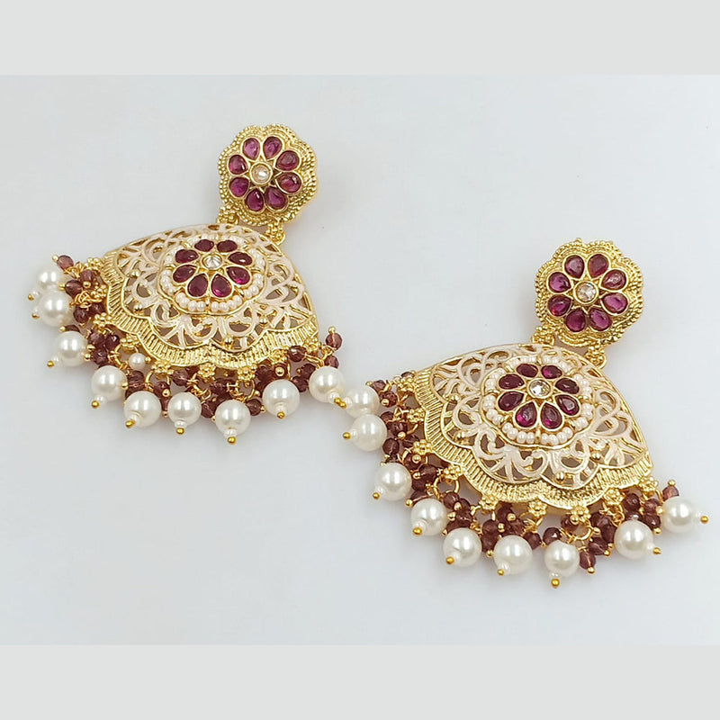 Rajwadi Collection Gold Plated Pota Stone And Meenakari Beads Dangler Earrings