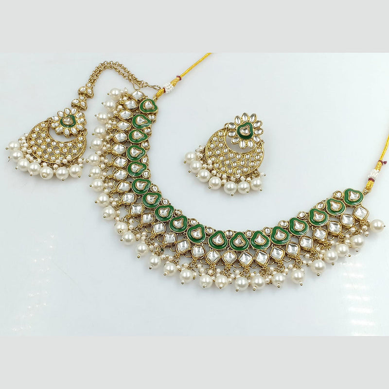 Rajwadi Collection Gold Plated Kundan Stone And Meenakari Necklace Set