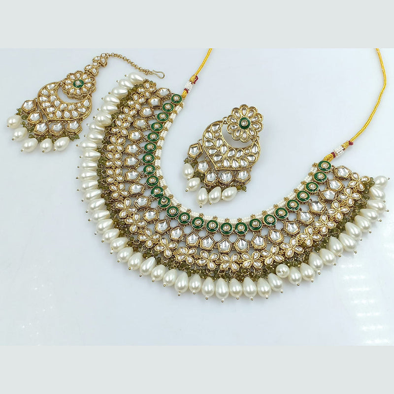 Rajwadi Collection Gold Plated Kundan Stone And Meenakari Necklace Set