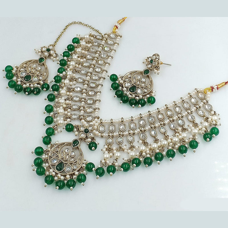 Rajwadi Collection Gold Plated Crystal Stone And Beads Necklace Set