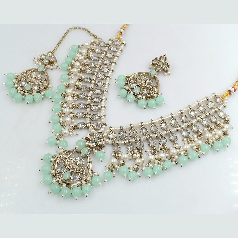 Rajwadi Collection Gold Plated Crystal Stone And Beads Necklace Set