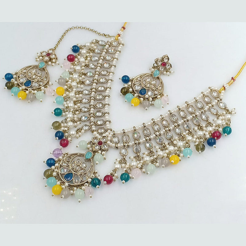 Rajwadi Collection Gold Plated Crystal Stone And Beads Necklace Set