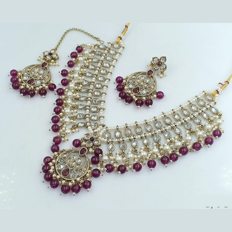 Rajwadi Collection Gold Plated Crystal Stone And Beads Necklace Set