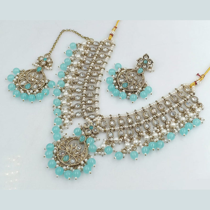 Rajwadi Collection Gold Plated Crystal Stone And Beads Necklace Set