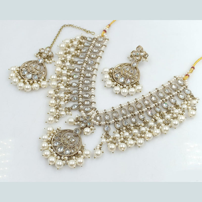 Rajwadi Collection Gold Plated Crystal Stone And Beads Necklace Set