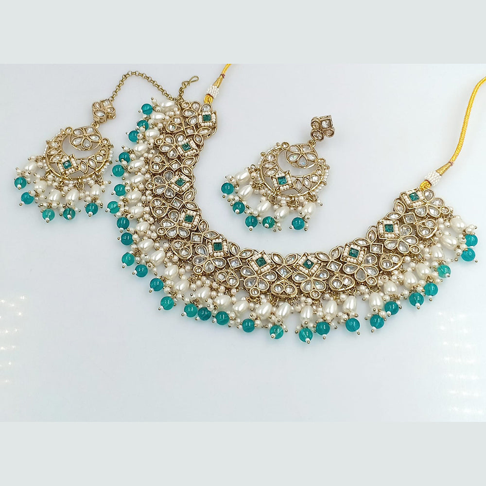 Rajwadi Collection Gold Plated Crystal Stone And Beads Necklace Set
