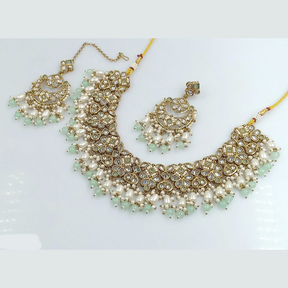 Rajwadi Collection Gold Plated Crystal Stone And Beads Necklace Set