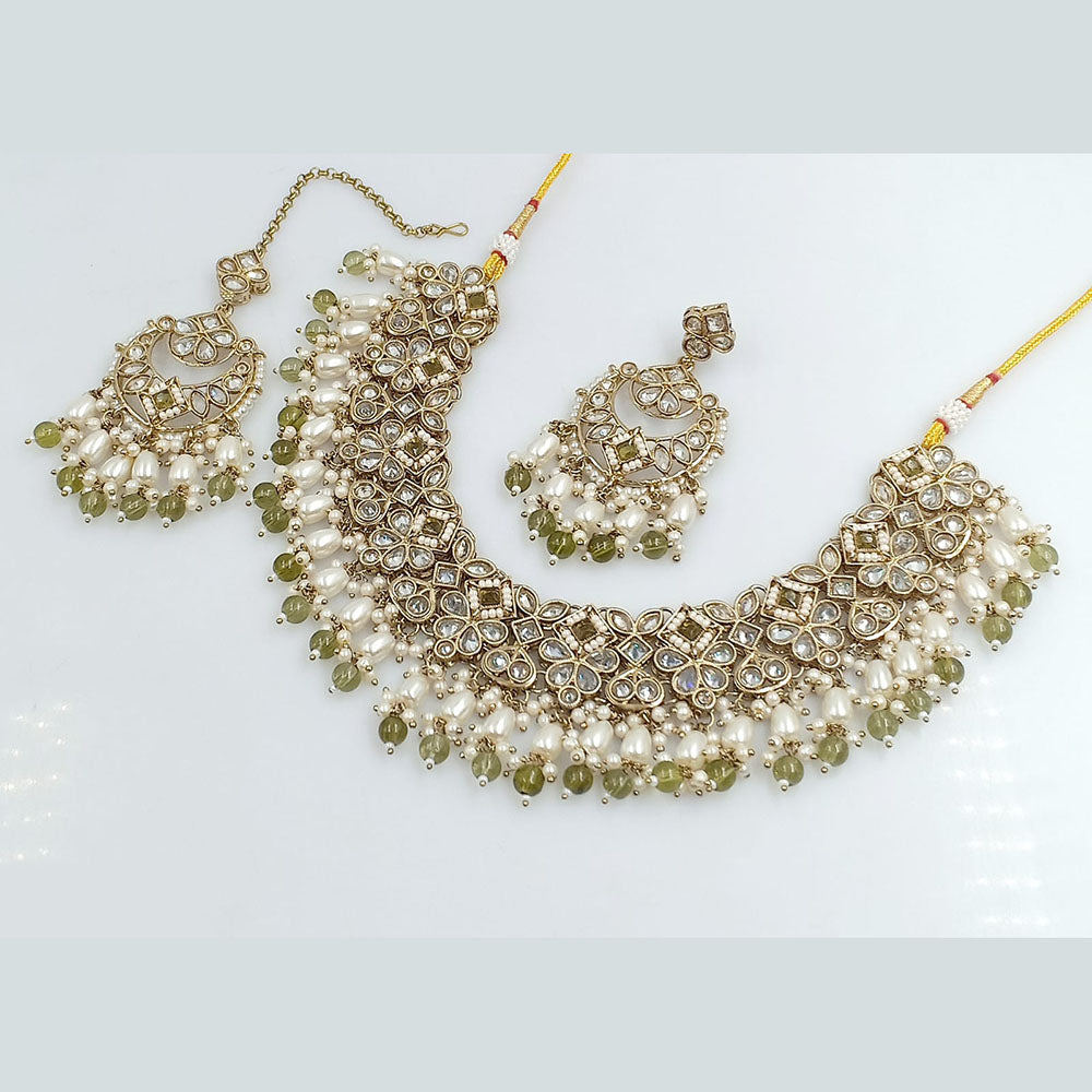 Rajwadi Collection Gold Plated Crystal Stone And Beads Necklace Set