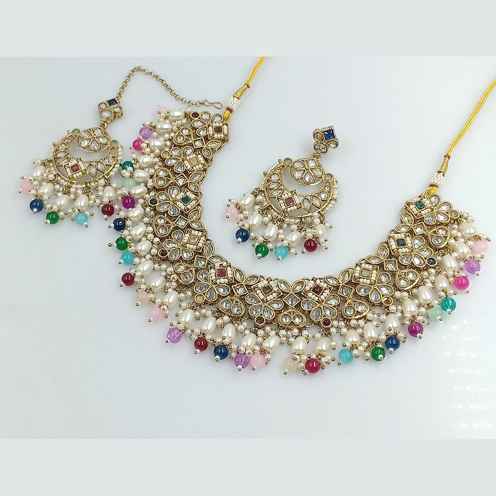 Rajwadi Collection Gold Plated Crystal Stone And Beads Necklace Set