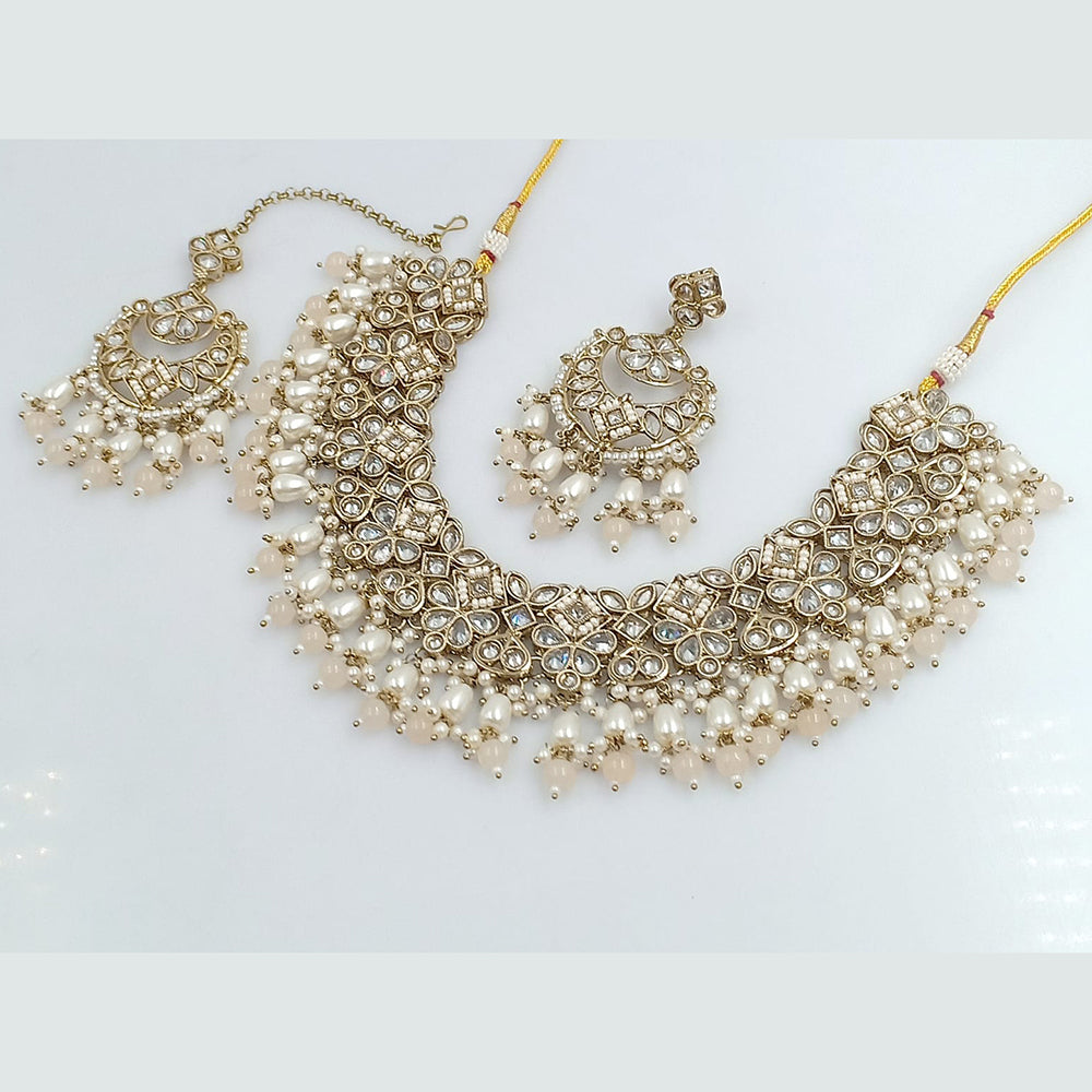 Rajwadi Collection Gold Plated Crystal Stone And Beads Necklace Set