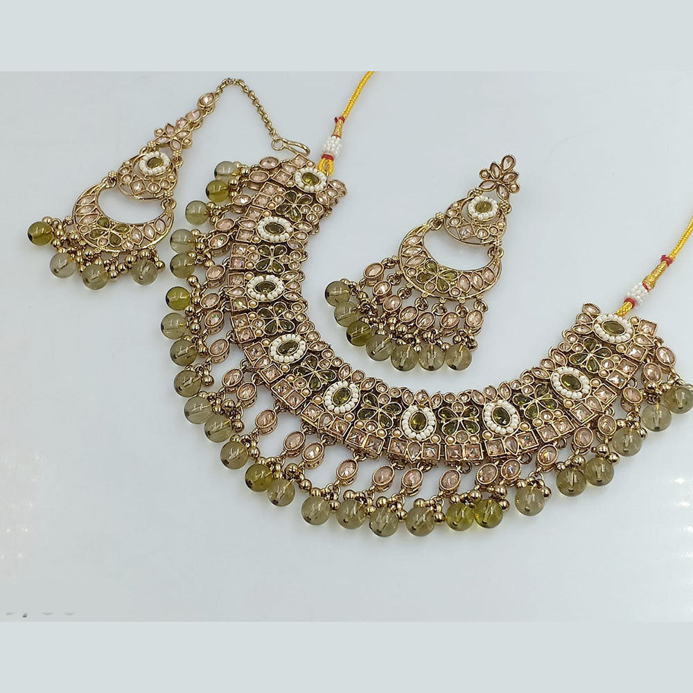 Rajwadi Collection Gold Plated Crystal Stone And Beads Necklace Set