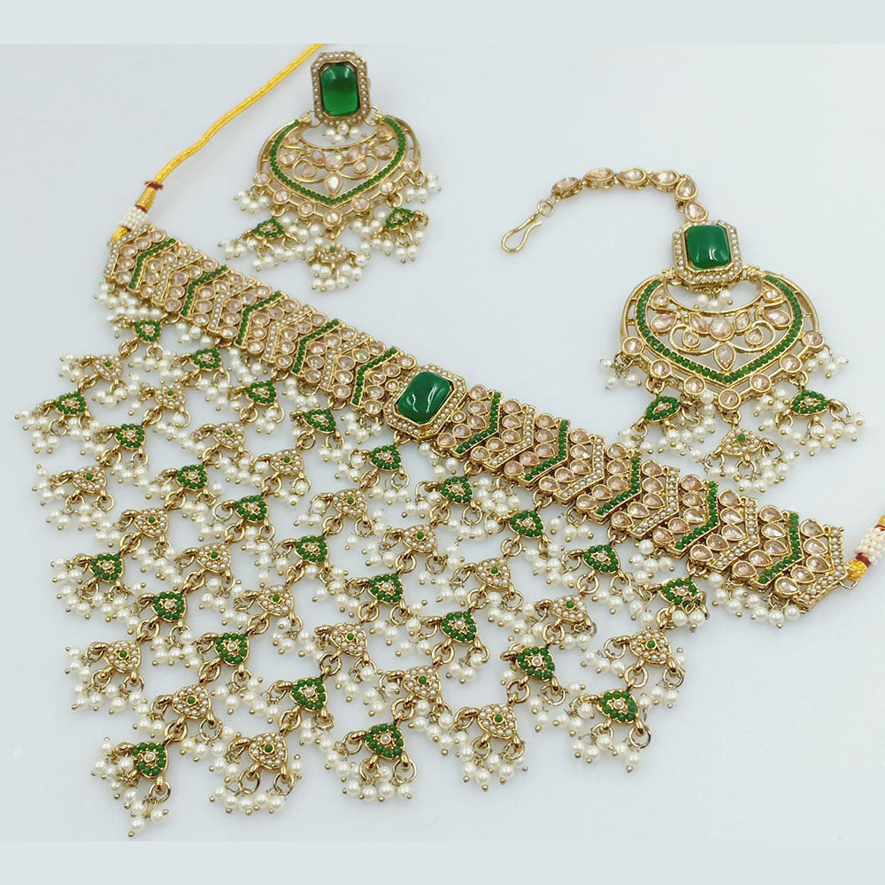 Rajwadi Collection Gold Plated Crystal Stone And Beads Necklace Set