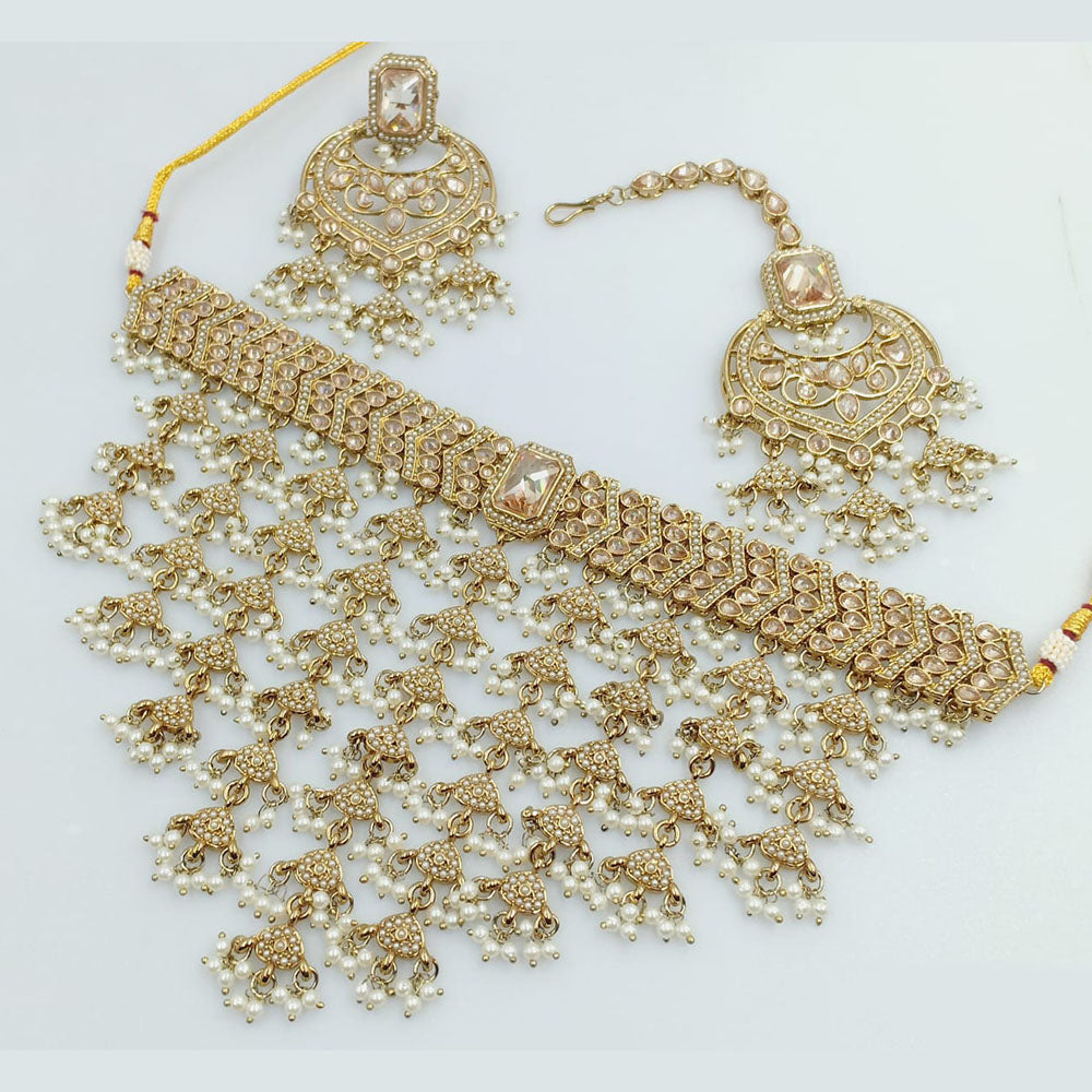 Rajwadi Collection Gold Plated Crystal Stone And Beads Necklace Set