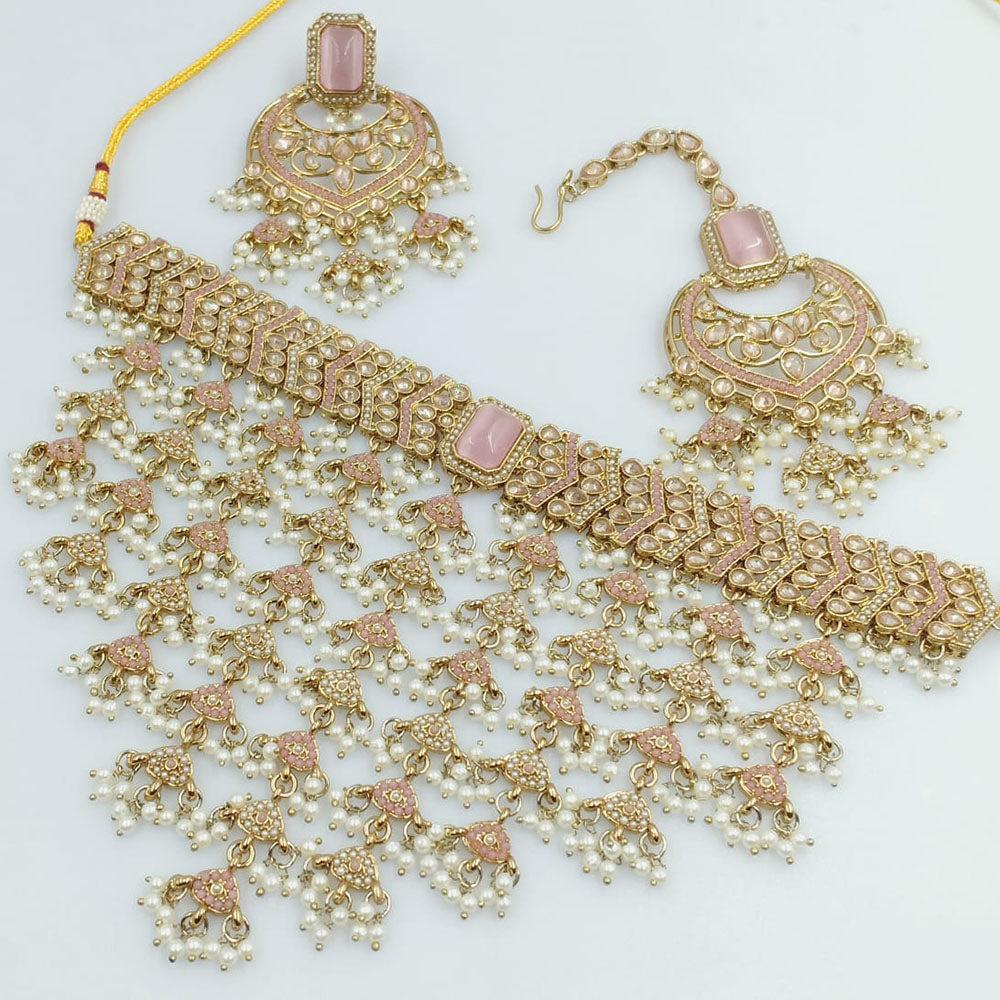 Rajwadi Collection Gold Plated Crystal Stone And Beads Necklace Set