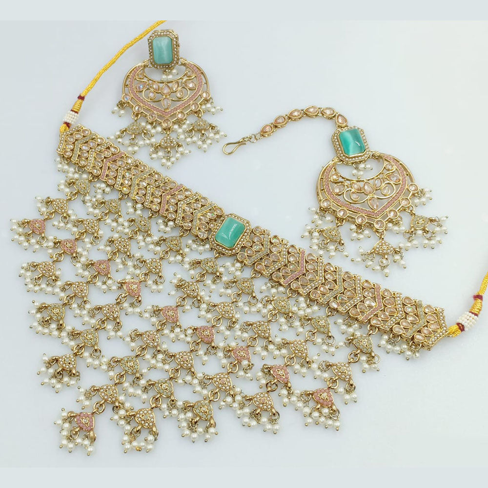 Rajwadi Collection Gold Plated Crystal Stone And Beads Necklace Set