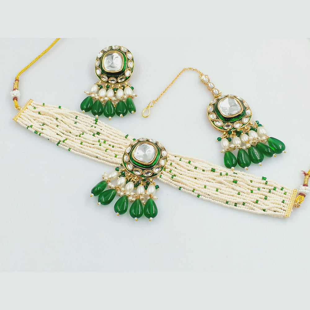 Rajwadi Collection Gold Plated Kundan Stone And Pearls Choker Necklace Set