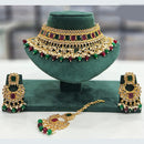 Rajwadi Collection Gold Plated Crystal Stone And Pearls Choker Necklace Set