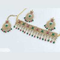 Rajwadi Collection Gold Plated Crystal Stone And Pearls Choker Necklace Set