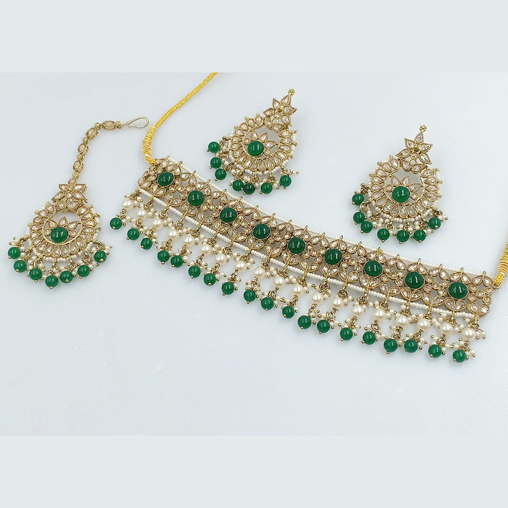 Rajwadi Collection Gold Plated Crystal Stone And Pearls Choker Necklace Set