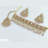 Rajwadi Collection Gold Plated Crystal Stone And Pearls Choker Necklace Set