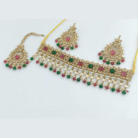 Rajwadi Collection Gold Plated Crystal Stone And Pearls Choker Necklace Set