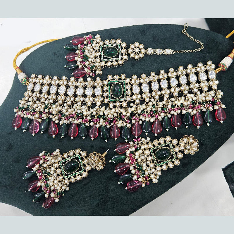 Rajwadi Collection Gold Plated Polki Kundan Stone And Pearls Choker Necklace Set