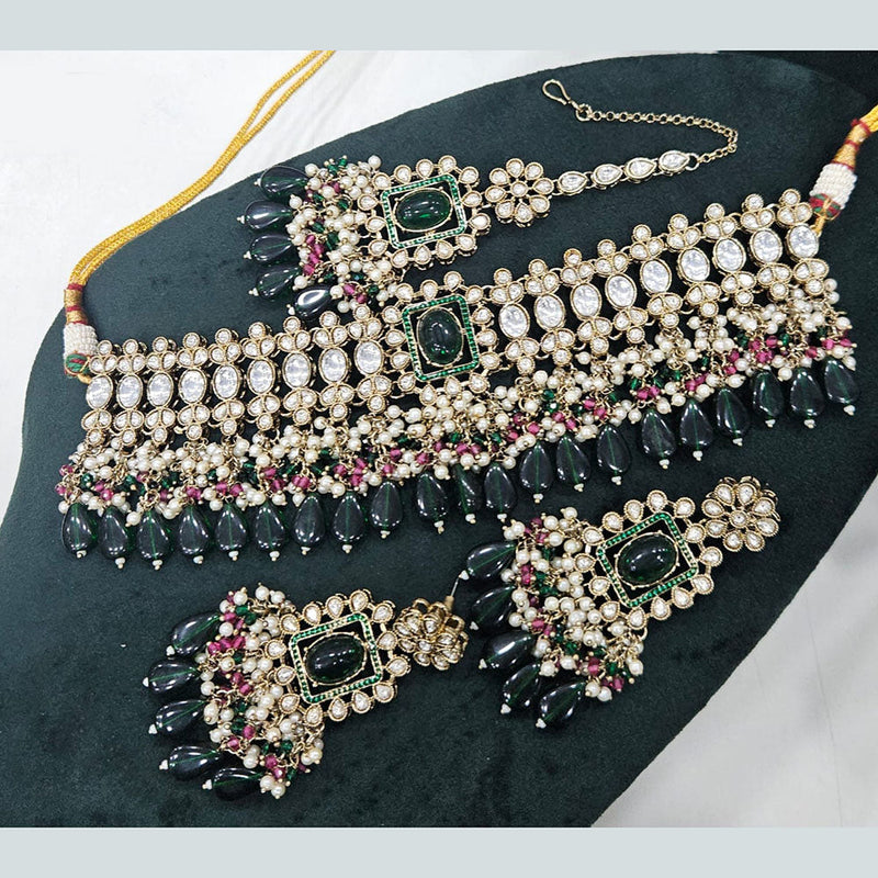 Rajwadi Collection Gold Plated Polki Kundan Stone And Pearls Choker Necklace Set