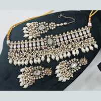 Rajwadi Collection Gold Plated Polki Kundan Stone And Pearls Choker Necklace Set
