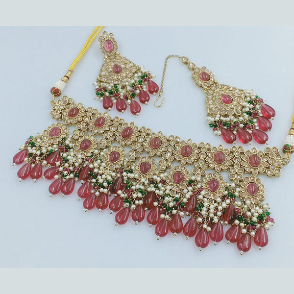 Rajwadi Collection Gold Plated Crystal Stone And Pearls Choker Necklace Set