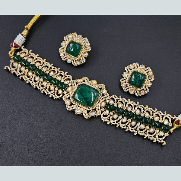 Rajwadi Collection Gold Plated Polki Kundan Stone Choker Necklace Set