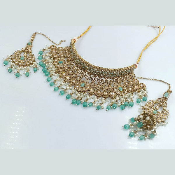 Rajwadi Collection Gold Plated Crystal Stone And Pearls Choker Necklace Set