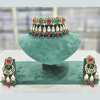Rajwadi Collection Gold Plated Pota Stone And Pearls Choker Necklace Set