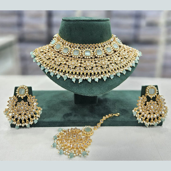 Rajwadi Collection Gold Plated Crystal Stone And Pearls Choker Necklace Set