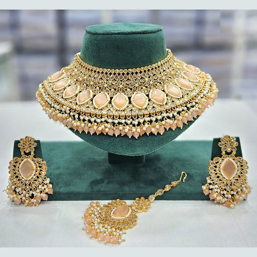 Rajwadi Collection Gold Plated Crystal Stone And Pearls Choker Necklace Set