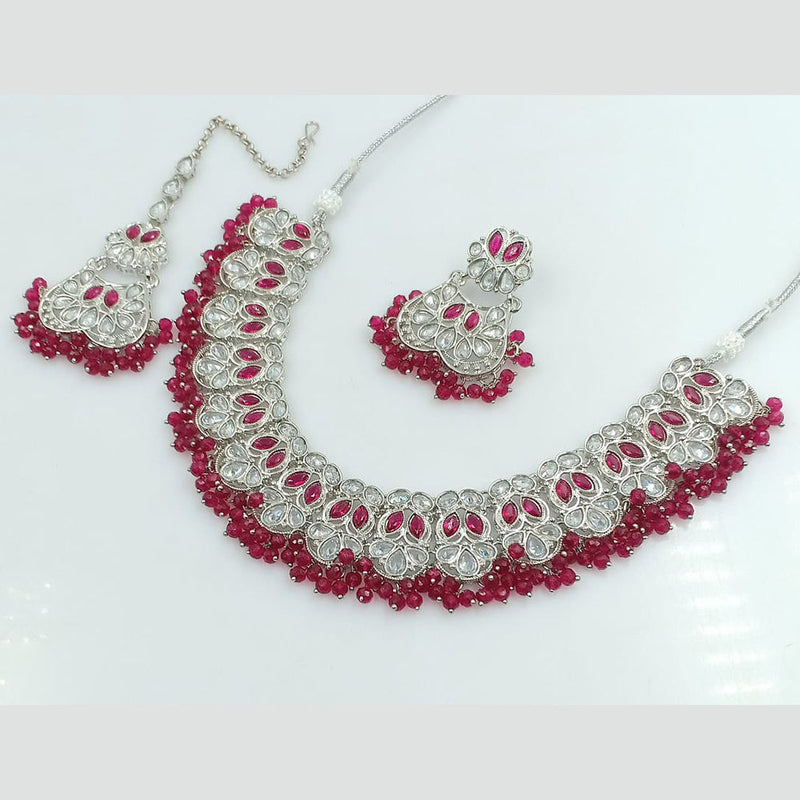 Rajwadi Collection Silver Plated Crystal Stone And Beads Necklace Set