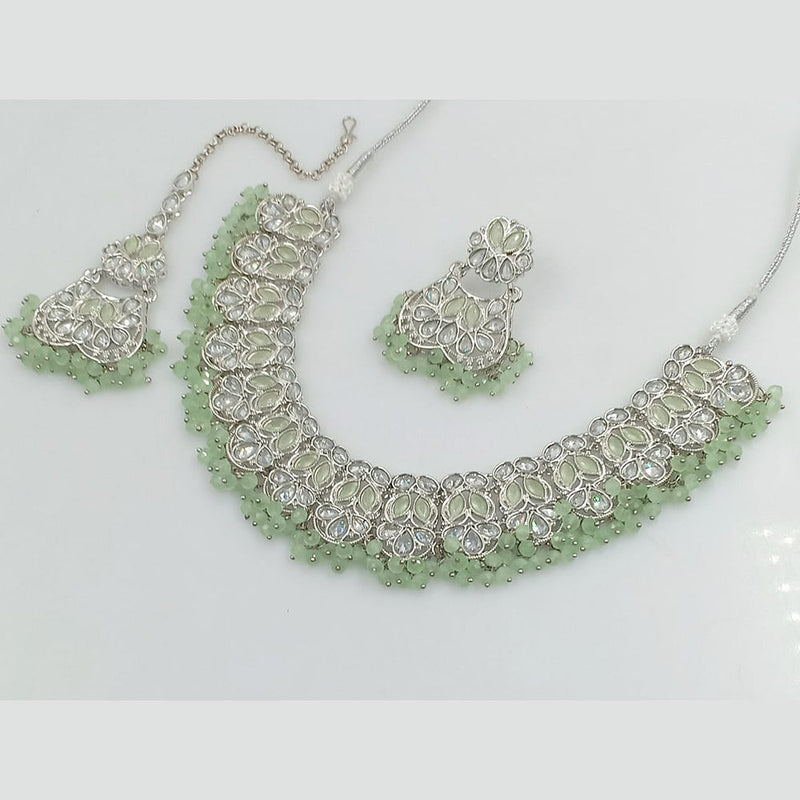 Rajwadi Collection Silver Plated Crystal Stone And Beads Necklace Set