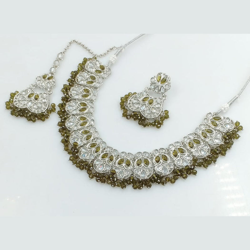 Rajwadi Collection Silver Plated Crystal Stone And Beads Necklace Set