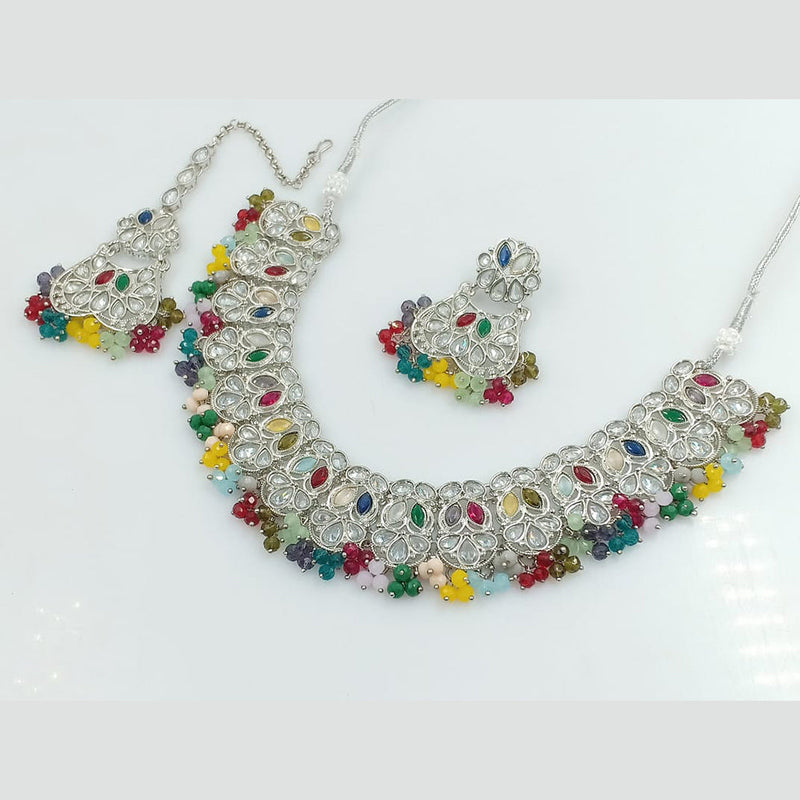 Rajwadi Collection Silver Plated Crystal Stone And Beads Necklace Set