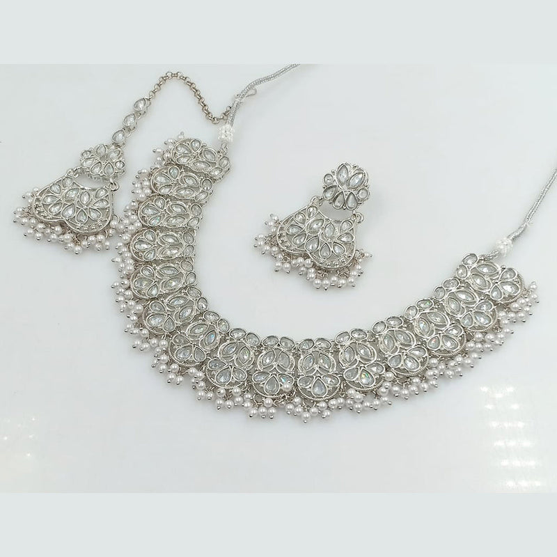 Rajwadi Collection Silver Plated Crystal Stone And Beads Necklace Set